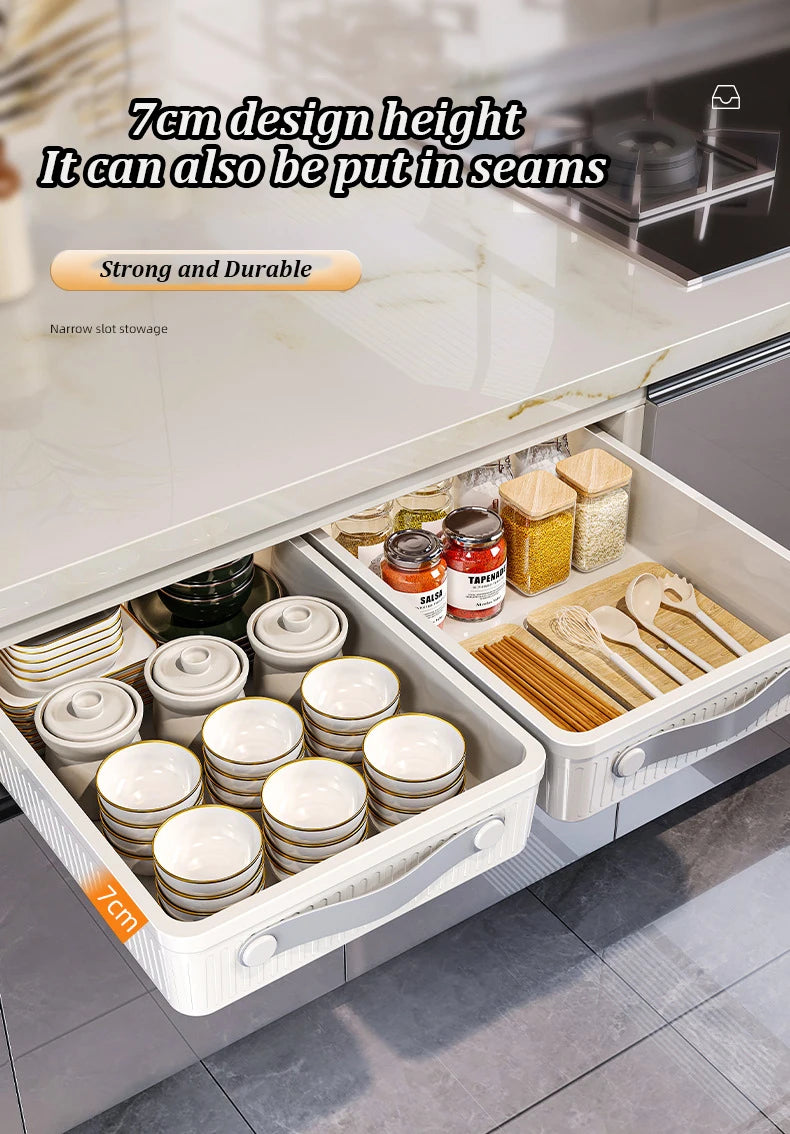 Kitchen Sliding Drawer with Slide Rail Cabinet Clothes Spice Dish Bowl Storage Rack Pull Out Cabinet Organiser Tray With Handle
