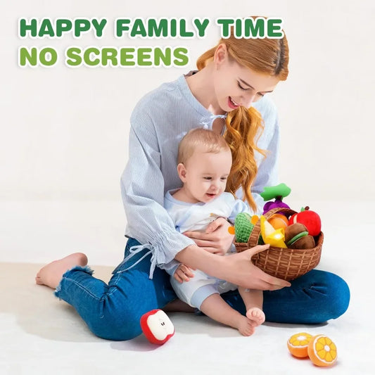 Montessori, Baby Soft Play House Fruit Basket Sensory Toys for 0-6-12 Months Baby, Newborn Felt Simulation Food Educational Toy