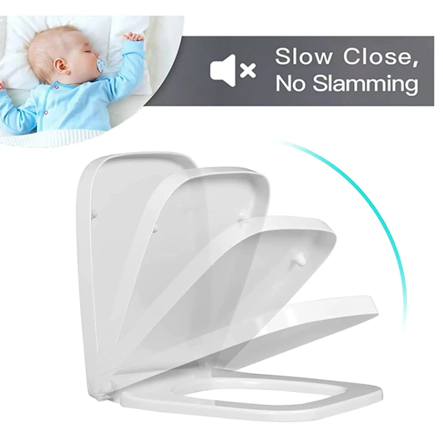Square Toilet Seat Quick-Release Soft-Close Easy Clean - Durable Anti-Bacterial Compact WC Cover, Scratch-Resistant Bathroom