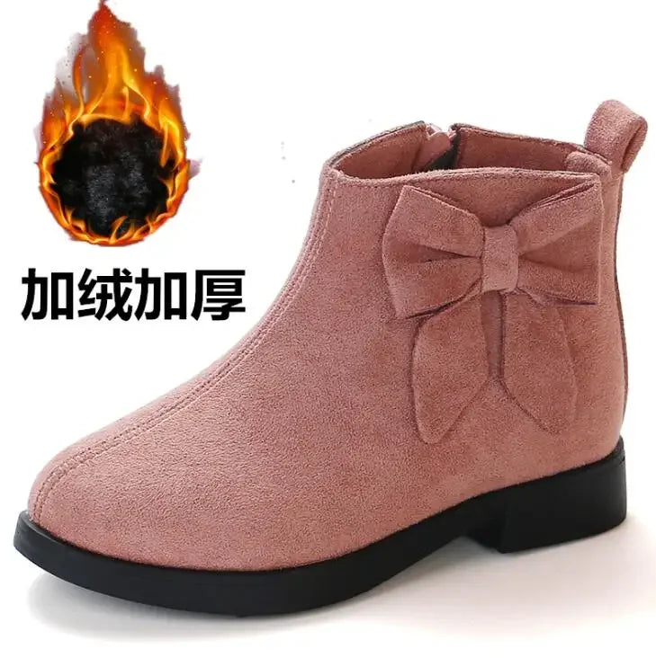 2023 Girls Boots Leather Sport Shoes For Girls Children Warm Boots Fashion Soft Bottom Princess Snow Boots Kids Sneakers