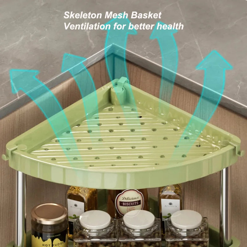 Kitchen Spice Rack Shelf Countertop Corner Multifunctional Seasoning Supplies Rack Saving Spice Rack Organiser with Hooks
