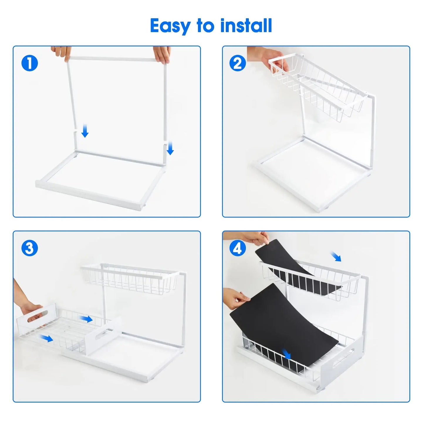 Under Sink 2 Tier Sliding Cabinet Basket Organiser Drawer Pull Out Cabinet Multi-Purpose  Sink Organiser for Bathroom Kitchen