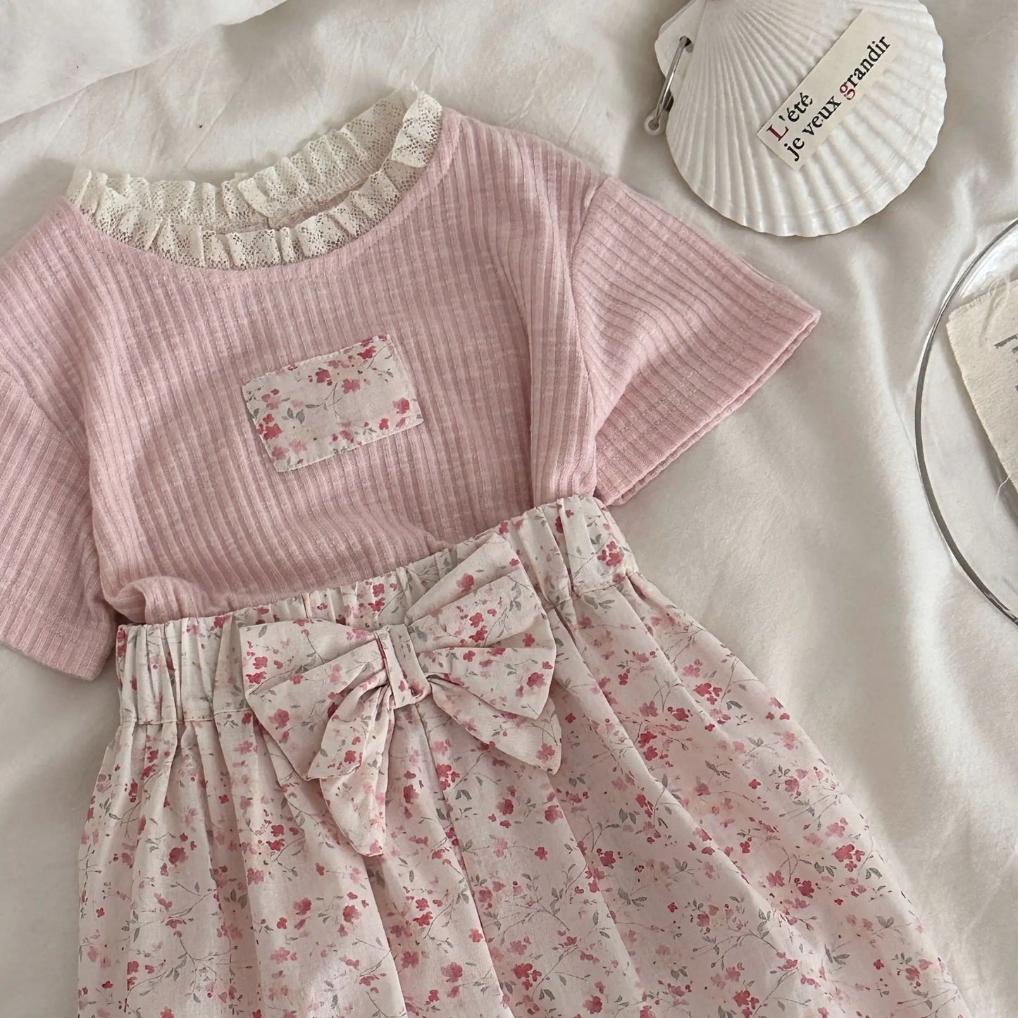 2026 Summer Baby Girls Clothes Lace Collar Toddler Base Tee Korean Style Short Sleeve Infant Shirt