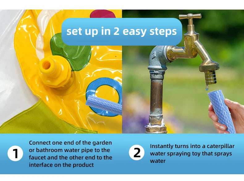 Caterpillar Sprinkler Pad Splash Play Mat for Kids Toddlers Summer Outdoor Backyard Lawn Water Toys Inflatable Spray Pad