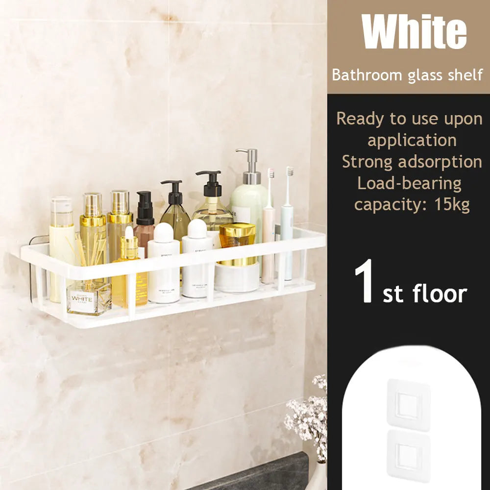 Bathroom Storage Rack No-Drill Wall Mounted Shampoo Makeup Storage Holder ShowerOrganizer Rack Bathroom Shelves Accessories