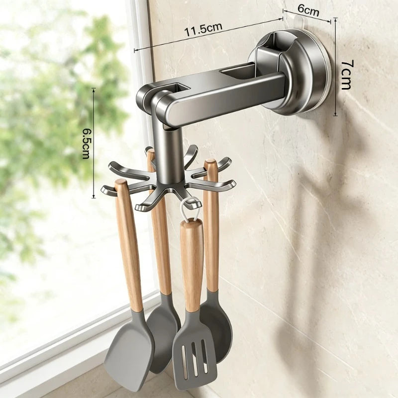 Kitchen Suction Wall-mounted Multi-functional Storage Rack, with Integrated Storage Featuring No-drilling and Rotatable Hooks