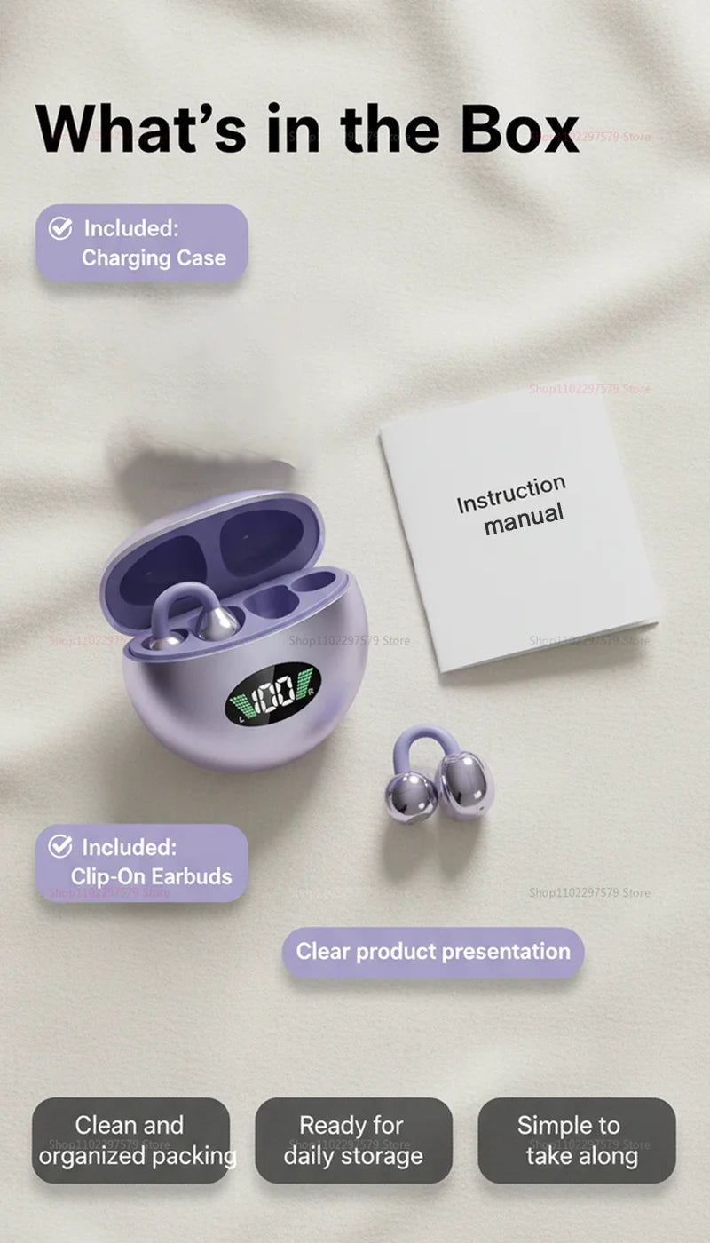 Hot Sale Bluetooth Clip-on Earphones Premium Sound Quality Long Battery Life Perfect for Sports Earbuds Headphones With Mic