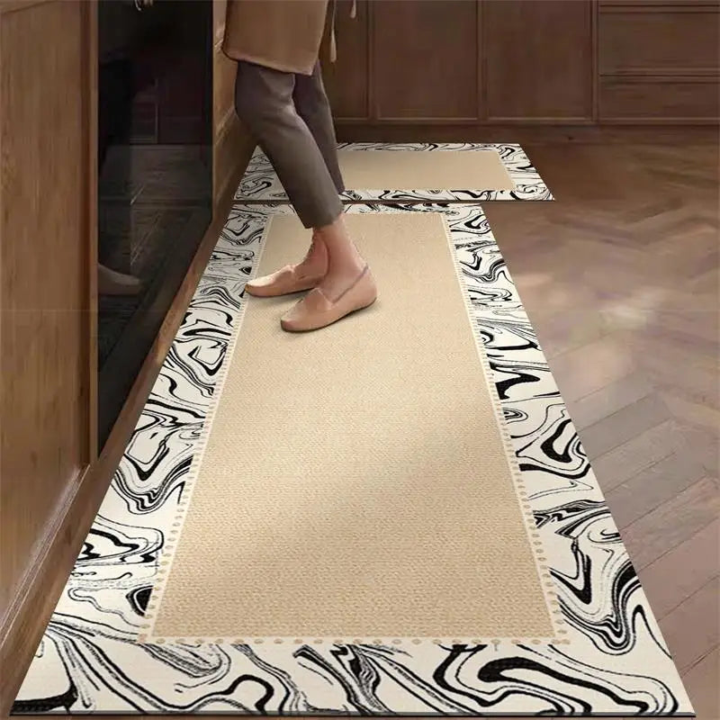 Kitchen Rug Pvc Waterproof Leather Carpet Beige Long Floor Mat Non-slip Oil-proof Home Decoration Vinyl Rugs Alfombras De Cocina