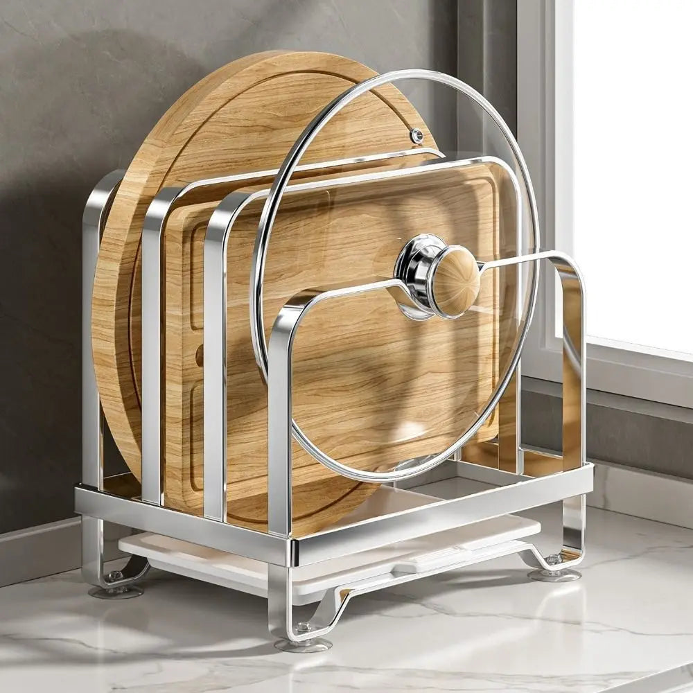 Vertical Cutting Board Holder Rustproof Anti-slip Pot Lid Storage Rack Moisture-proof Space Saving Chopping Board Organiser