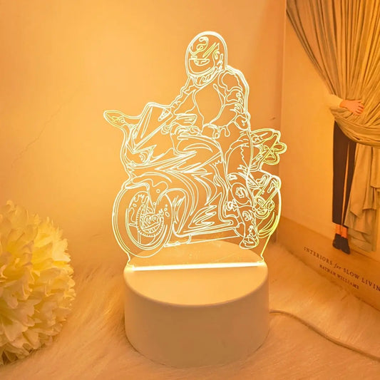 USB powered 3D motorcycle creative night light, home decoration living room bedroom decoration light, holiday gift light