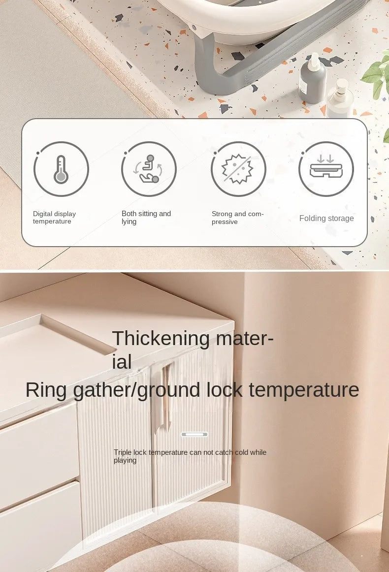 Multi-Functional Collapsible Baby Bathtub with Bath Rack and Non-Slip Mat Foldable Baby Shower Tub Portable Space Saving