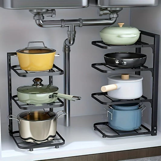 Adjustable Pot Rack Organiser, Kitchen Stainless Steel Pot Storage Rack ,Multi-Layer Household Pot and Pan Organser for Kitchen