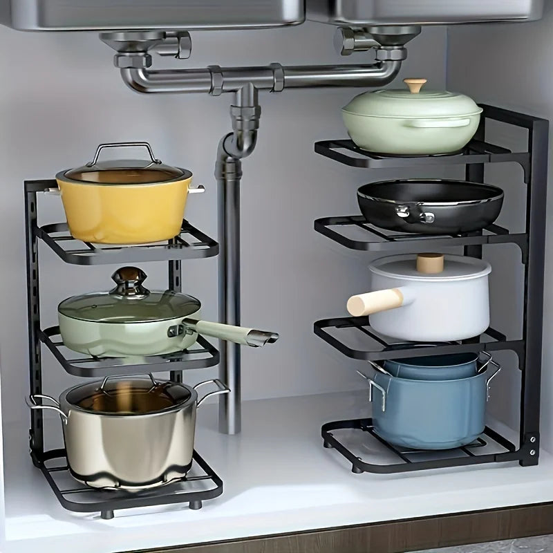 Adjustable Pot Rack Organiser, Kitchen Stainless Steel Pot Storage Rack ,Multi-Layer Household Pot and Pan Organser for Kitchen