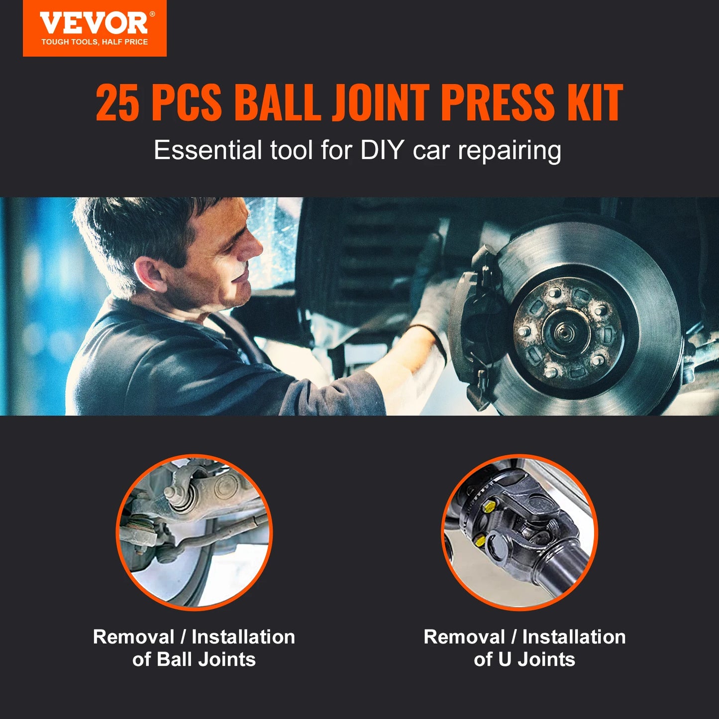 VEVOR 25 PCS Ball Joint Press Kit C-press Ball Joint Tools Steel Brake Anchor Pins Press and Removal Tools with Case
