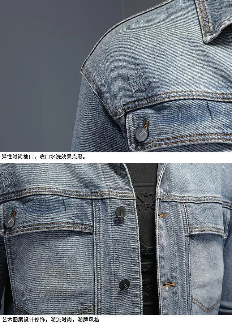 Men’s Classic Denim Jacket – Retro Casual Streetwear Outerwear with Turn-Down Collar and Button Closure, All-Season Fashion Coat