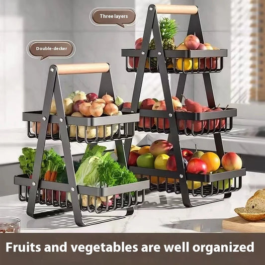 2-3 Tiers Countertop Fruit Basket Portable Iron Art Kitchen Organiser for Fruits Bread Snacks Storage Rack