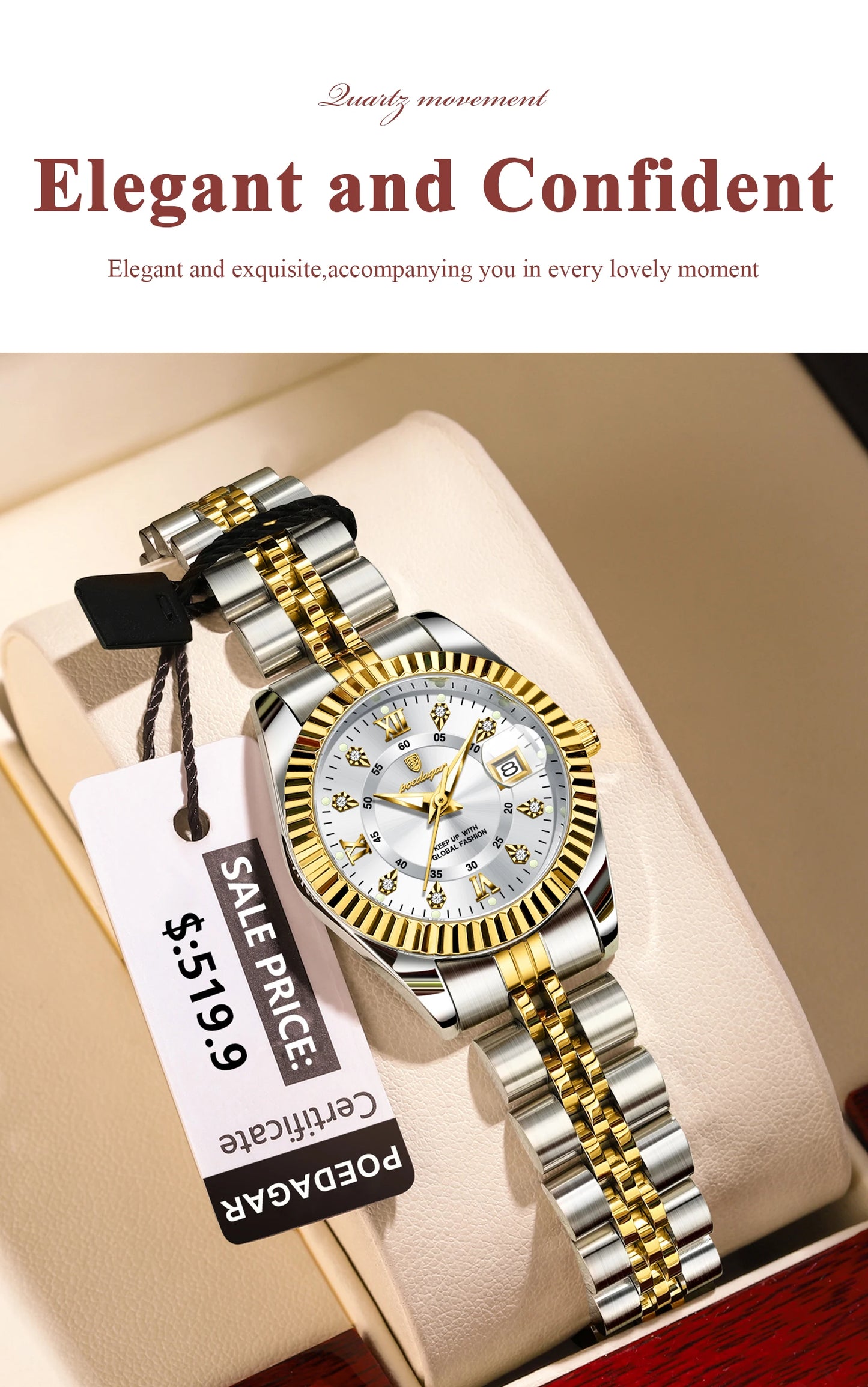 POEDAGAR Luxury Women's Watches Waterproof Luminous Date Ladies Wristwatch Stainless Steel Elegant Quartz Watch For Women Reloj