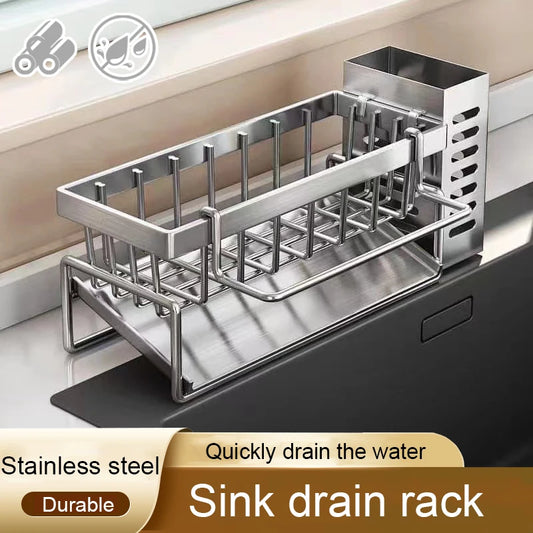 Sink Cleaning Tools Storage Rack Kitchen Multifunctional Stainless Steel Drain Rack for Sponge Cleanser Organiser Rag Hanger