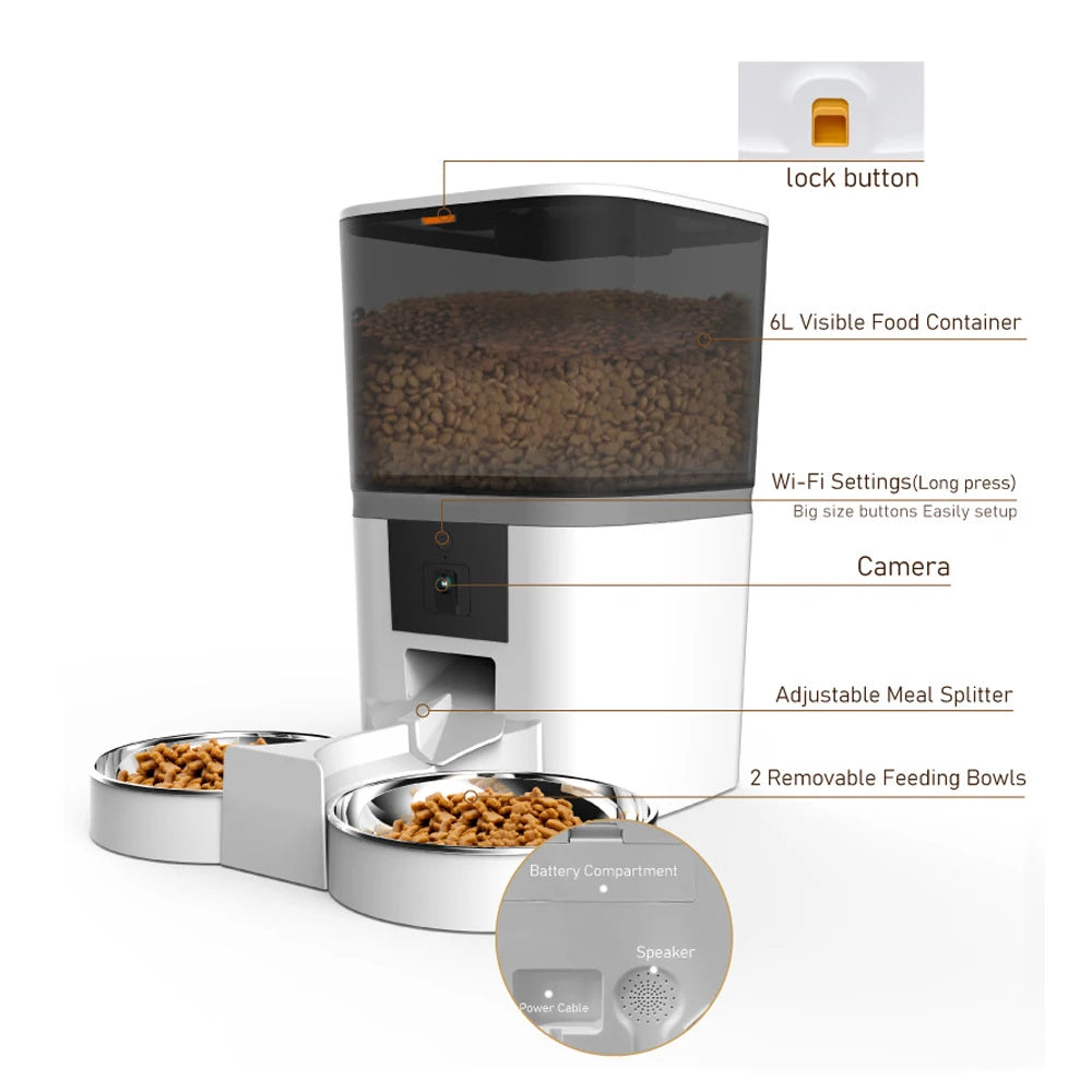 4L Smart Automatic Pet Feeder – Camera & Voice Video Cat and Small Animal Food Dispenser with Dog Feeding Bowl