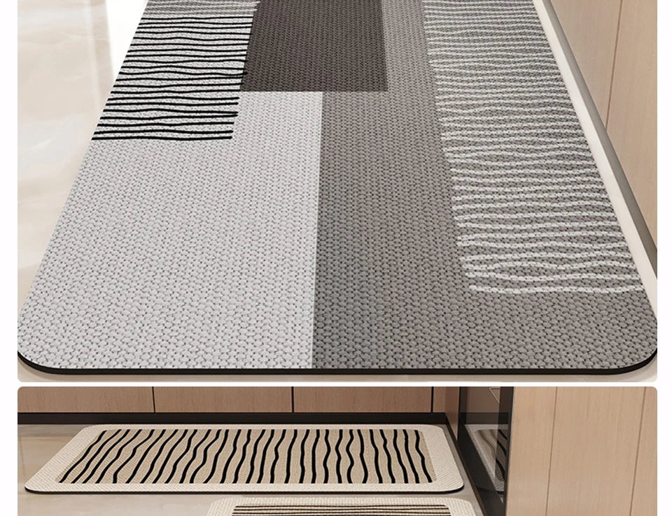 Kitchen Carpet Non-slip Waterproof Oil-proof PVC Leather Floor Mat Minimalist Gray White Letter Long Size Home Decoration Rugs
