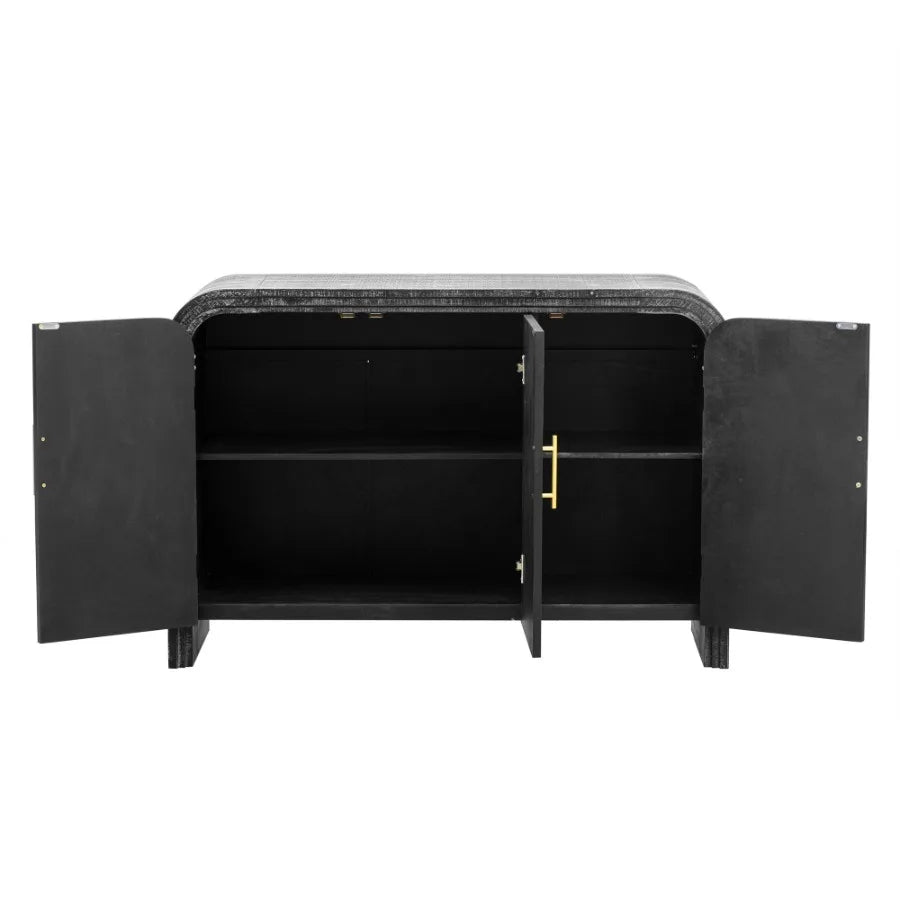 TREXM Retro Minimalist Curved Sideboard with Gold Handles and Adjustable Dividers for Living Room or Dining Room Antique Black