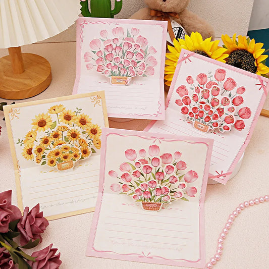 Pop up 3D bouquet greeting card postcard Father's Valentine's  March 8t Mother's Day blessings National Day creative cards gift