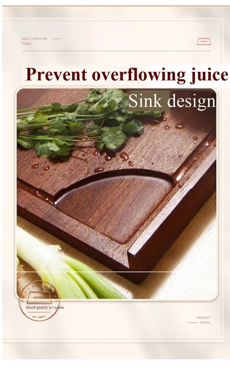 L-Baffle Ebony Wood Pastry Board, Large Dough Kneading Board with Anti-Spill Edge, Solid Wood Rolling Pin Butcher Block