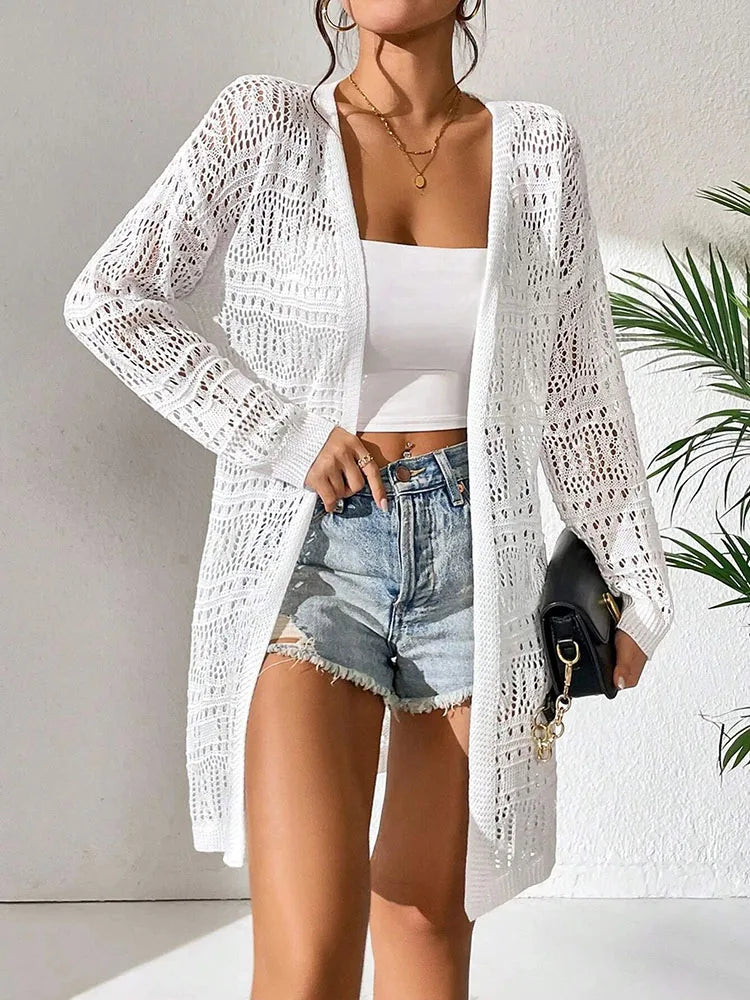 100% Polyester Solid colour Knitted Cardigan
