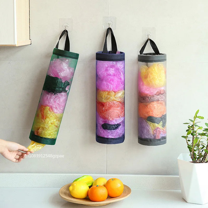 Hanging Plastic Bag Dispenser, Wall-Mounted Kitchen Storage Organiser