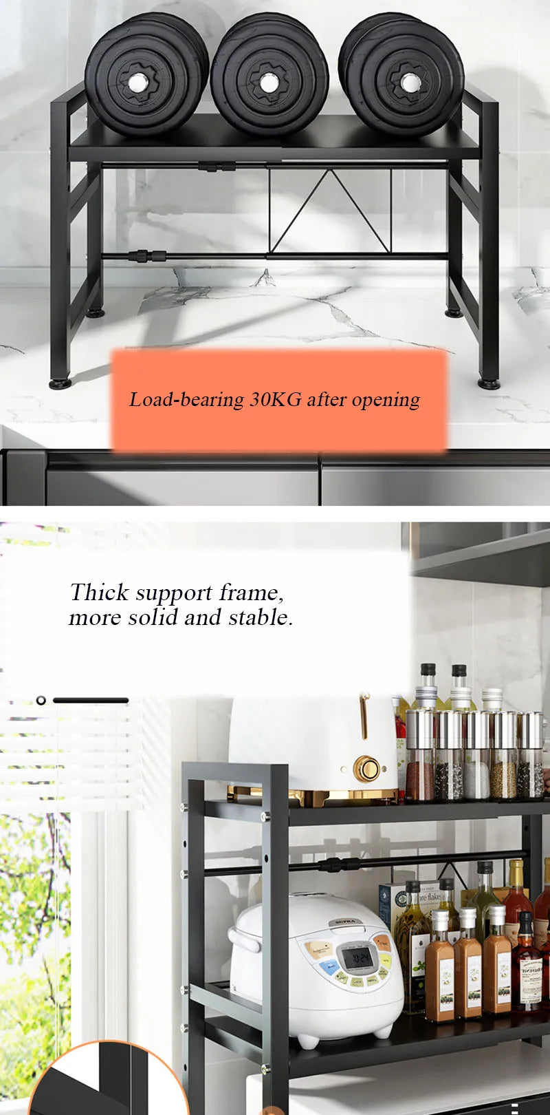 Retractable Multi-Functional Kitchen Rack Table Microwave Stove Rack Stove Cabinet Storage Rack Rice Cooker Storage Rack