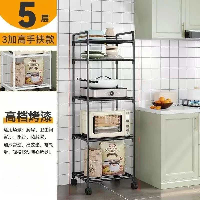 Kitchen Storage Rack Multilayer No Drill Rolling Shelf for Pots Microwave Oven Vegetables Organiser
