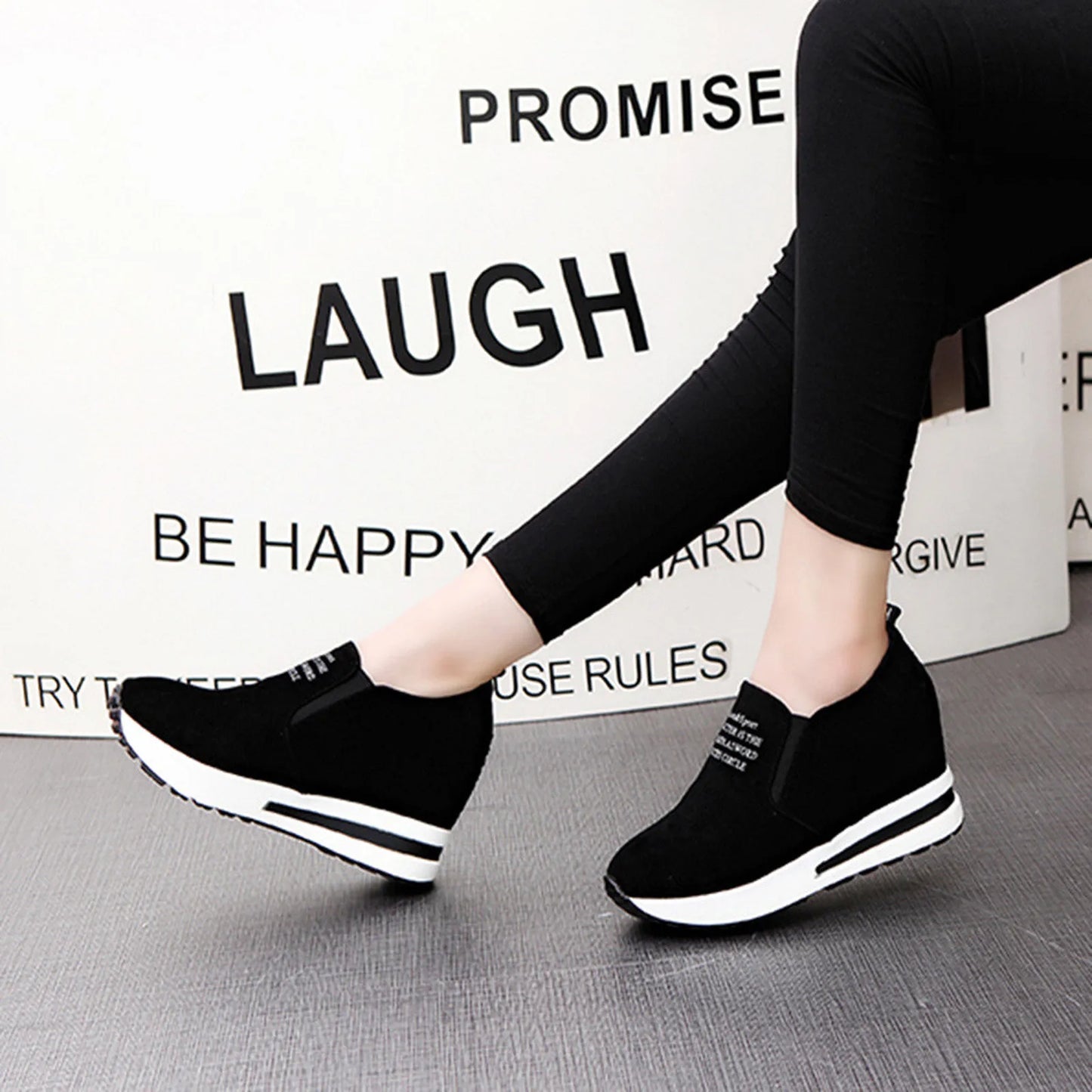 High Platform Shoes 2024 Spring Breathable Suede Sneakers Hidden Increasing Sport Shoes Women Wedge Casual Chunky Shoes