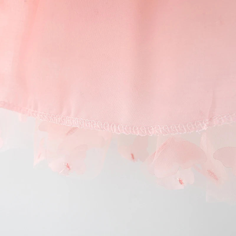 Summer 0-3 Girls' Dress Solid Color Butterfly 3D Mesh Splicing Butterfly Wings Strap Fluffy Dress