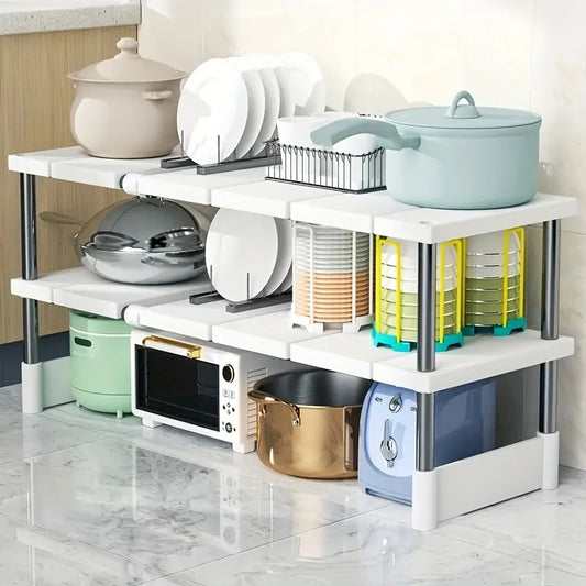 Adjustable Under Sink Storage Rack,Expandable Kitchen & Bathroom Cabinet Organiser, Durable Space-Saving Multi-Layer Pot Holder