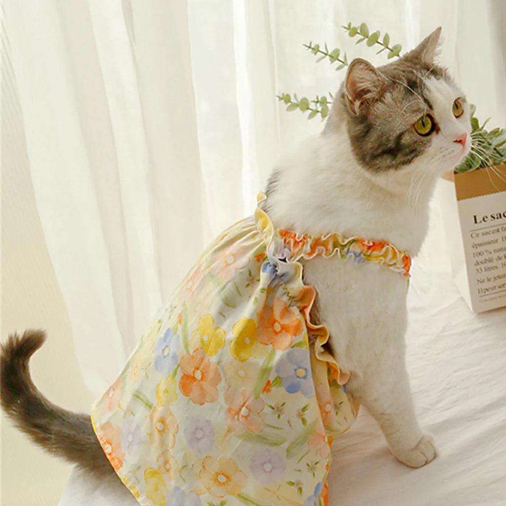 Summer Green Sphynx Cat Suspender Skirt Love Flower Pet Princess Dresses for Cats Gotas Katten Kedi Dog Dress mascotas Clothes