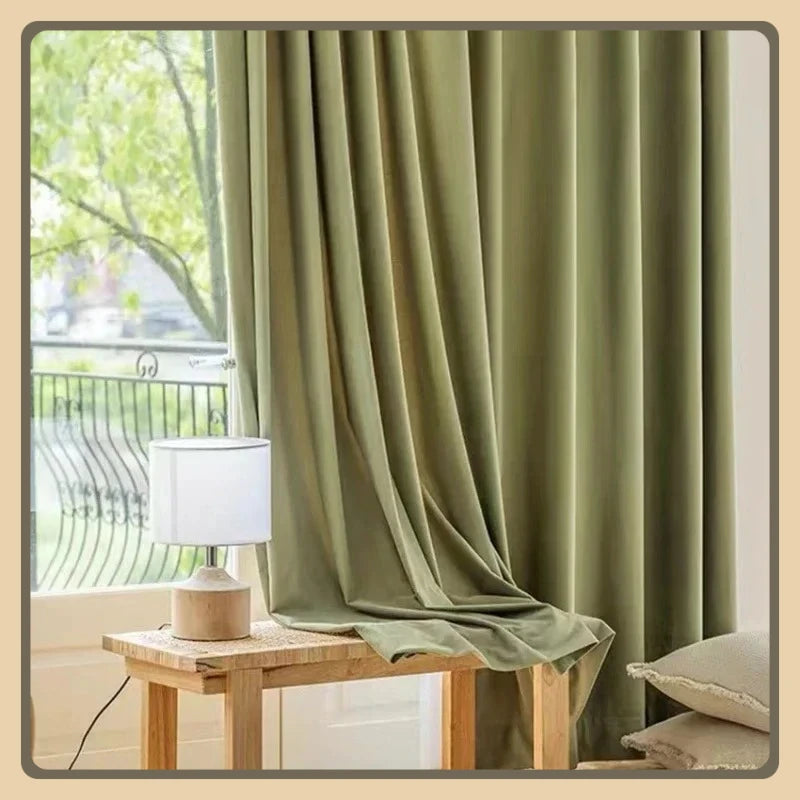 Matcha Green Flannel Light Luxury Curtain