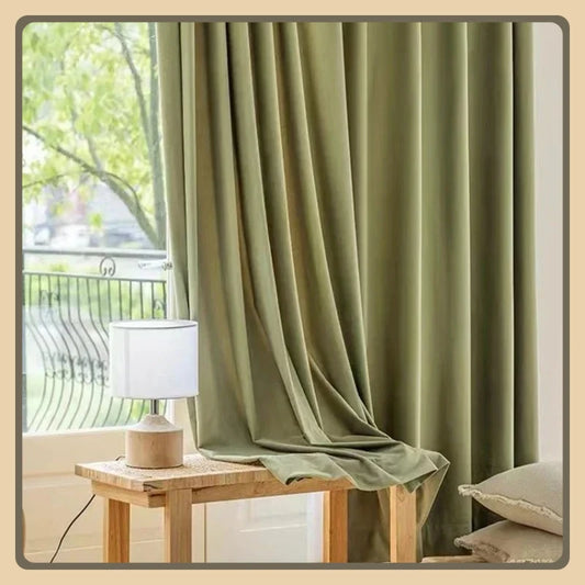 Matcha Green Flannel Light Luxury Curtain