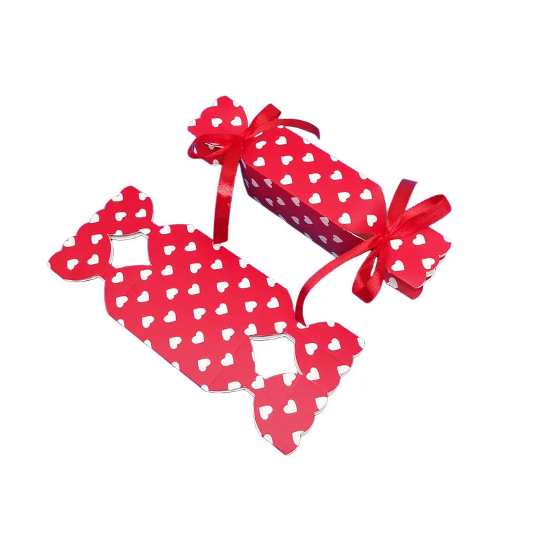 10/20Pcs Love Heart Candy Shaped Gift Box Chocolate Valentine's Day Favor Gift Packaging Box With Ribbon Wedding Party Supplies