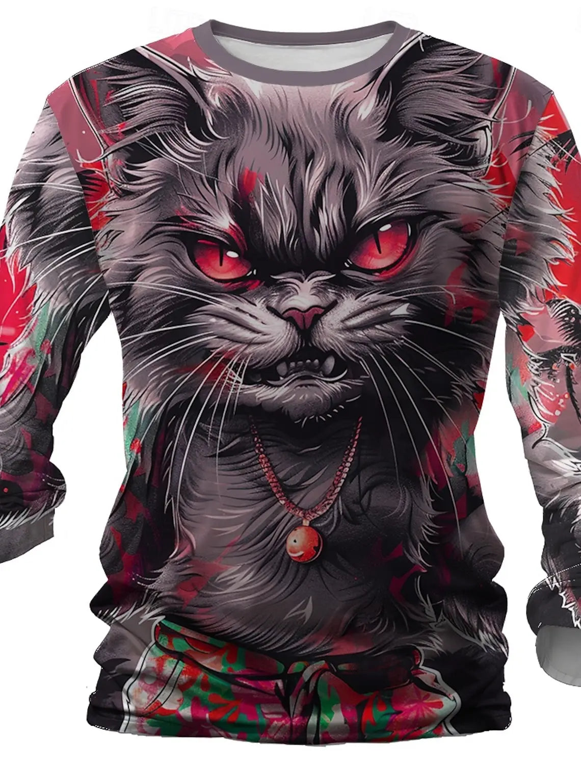 3D Printed Halloween Kitten Pattern 3D Printed Autumn Men's Crew Neck T-Shirt Casual Long Sleeve Oversized Pullover Fashion Tops