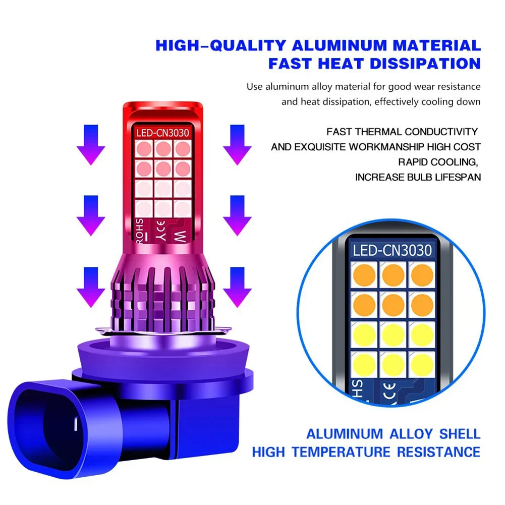2Pcs Dual Color Car Fog Light Bulb DC 10-30V 35W H11 H8 Auto Fog Lamp 3000-6000K Car LED Fog Lamp Yellow White IP67 Waterproof