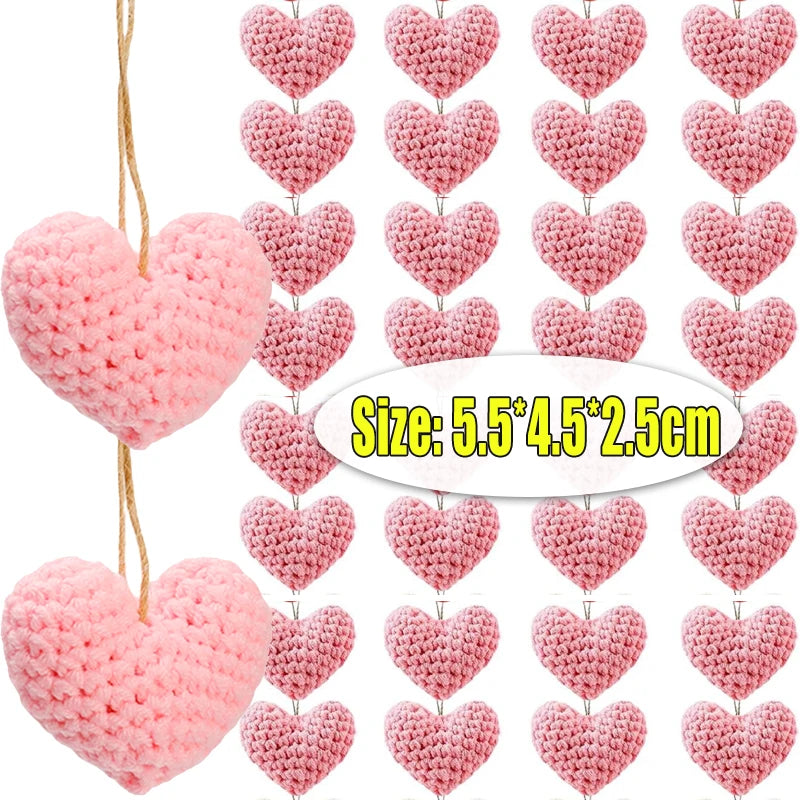 Handmade Crochet Heart Shaped Ornaments Valentine's Day Crochet Flower Bouquet DIY Clothing Shoes Socks Decorative Accessories