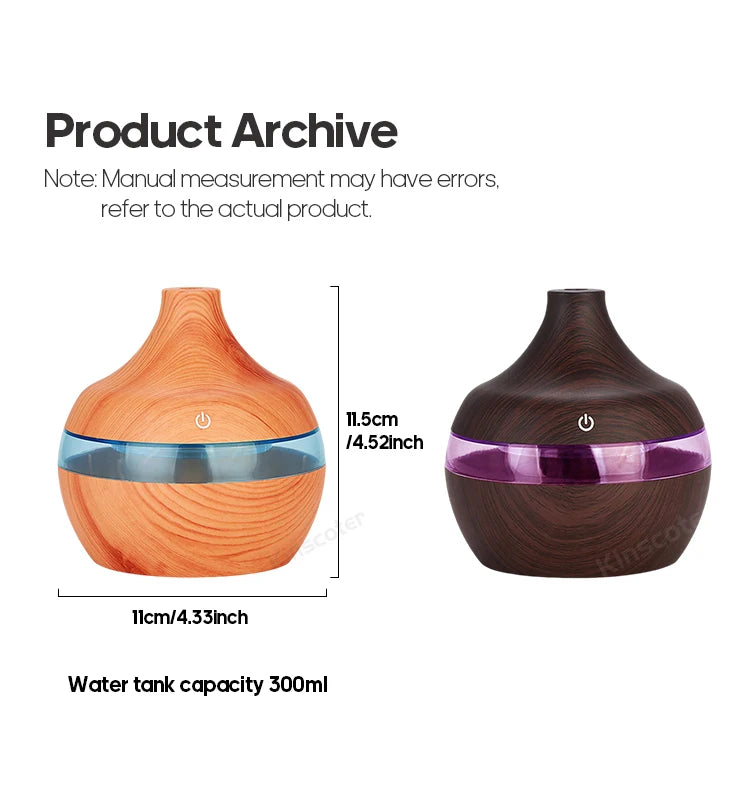 Wood Grain Humidifier 300ml USB Aroma Diffuser Atomizer USB Household Humidifier Hydrating Instrument Desktop Humidifier