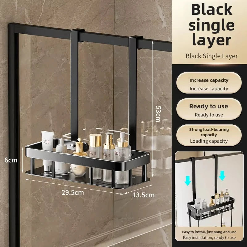 1/2/3 Tiers Bathroom Punch Free Wall-mounted Storage Rack Shower Room Over The Door Toiletries Organizer Bathroom Hanging Shelf