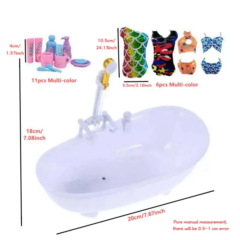 Bathroom Set For Dolls Kids Toys Miniature Dollhouse Furniture Mini Bathtub Electric Toy Powered Bath Girls' Play Game DIY Toy