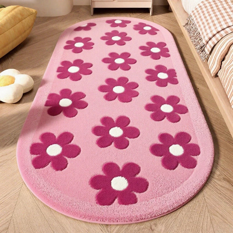 Flower Pattern Carpets for Living Room Thicken Plush Bedroom Decor Pink Carpet Fluffy Soft Bedside Floor Mat Washable Lounge Rug