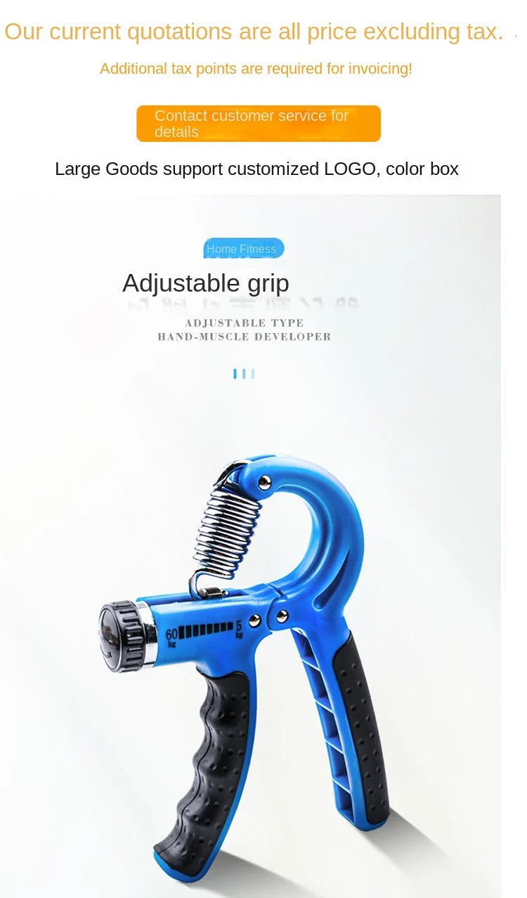 Portable fitness equipment with adjustable blue grip for training hand and arm muscles anytime, anywhere