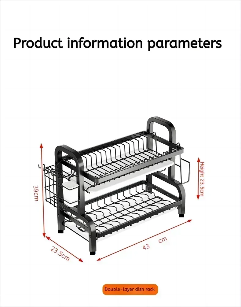 2 Tier Stainless Steel Dish Drainer with Utensil Holder Compact Rust Proof Kitchen Storage Organiser Drying Rack for Dishes