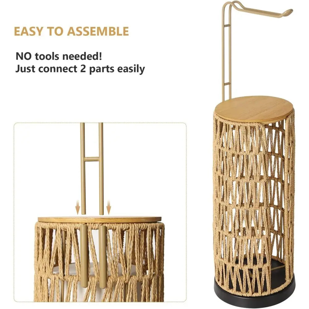 Freestanding Toilet Paper Holder with Storage,3 Rolls of Tissue Holder for Bathroom,Handmade WovenToilet Roll Holder Stand