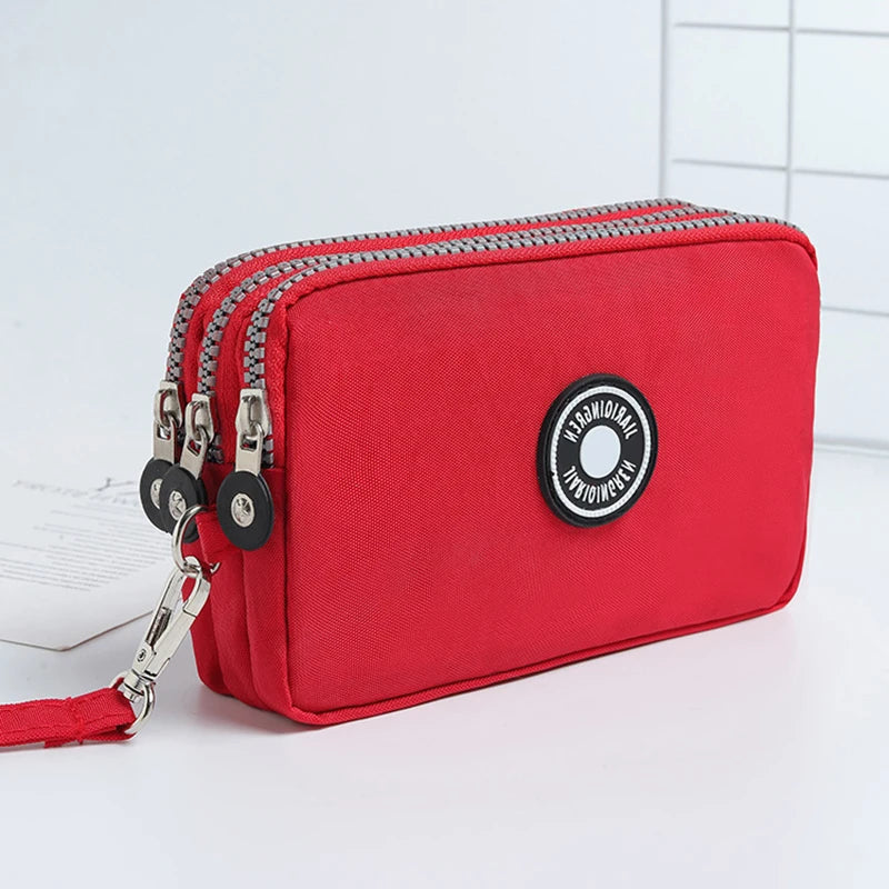 Mini Triple-Zipper Bag – Portable Women’s Wallet, Phone Pouch, Makeup Bag, Coin Purse with Large Capacity