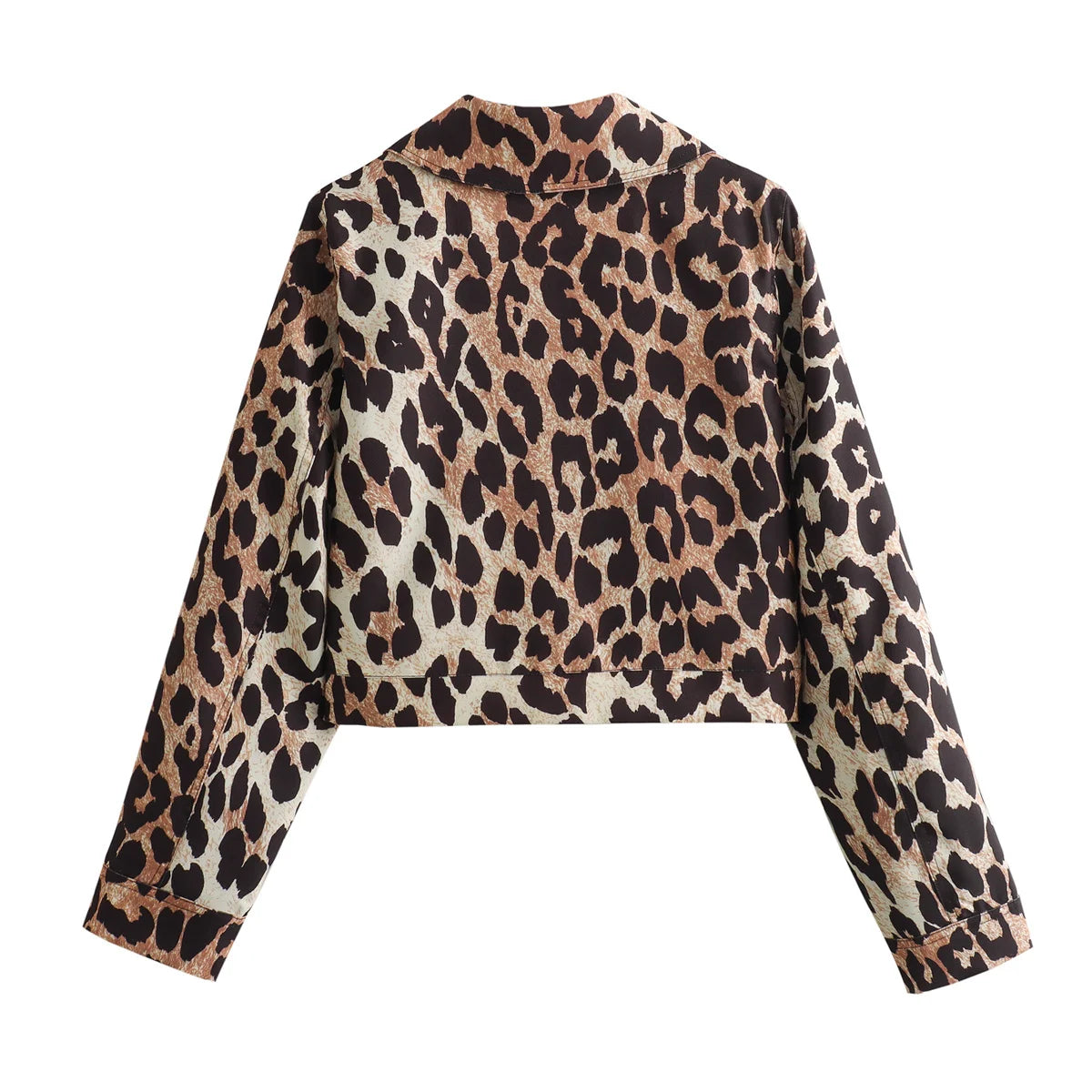 TRAFZA Vintage Casual Women Jackets Leopard Print Zippers Turn-down Collar Short Coats New Fashion 2024 Spring Holiday Jackets